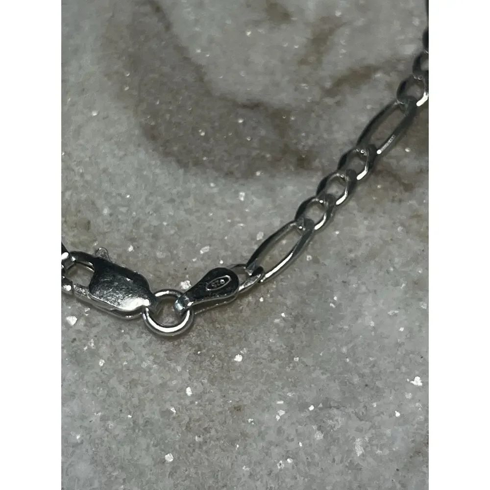 925 Sterling Silver Figaro Chain Bracelet 7 in Lobster Clasp Signed